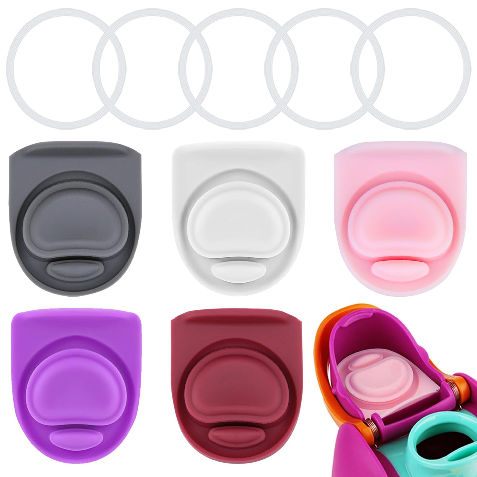 BMSQOFD 5 Sets Replacement Lid Rubber Seal for Owala FreeSip 24oz 32oz, Replacement Stopper and O Ring Gasket Parts Compatible with Owala 16/19/24/32/40oz Water Bottle Insert Silicone Accessories B2A1 — image 1