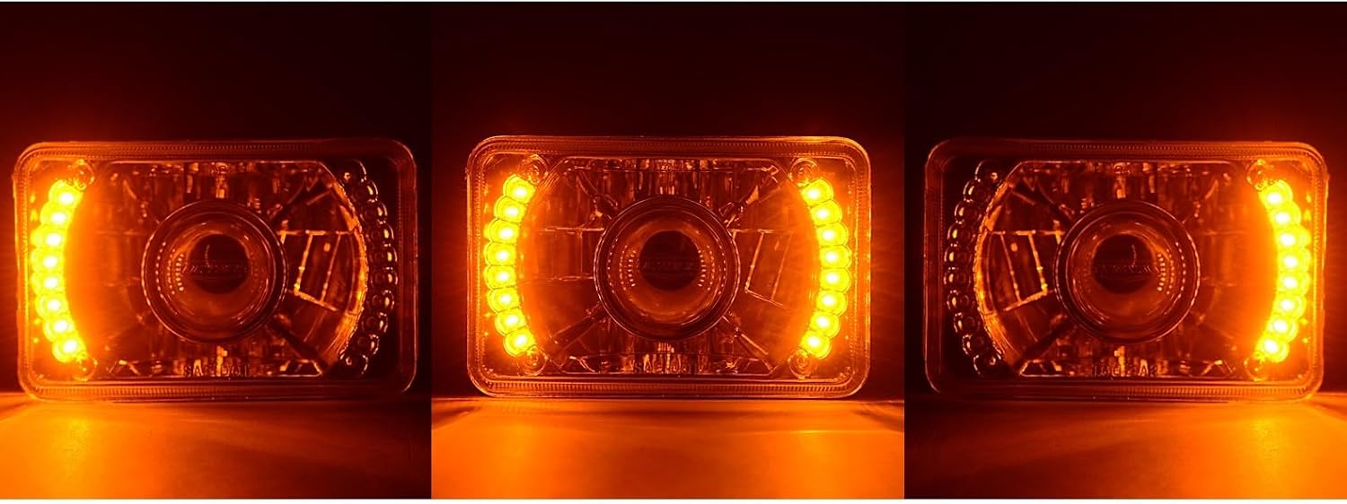 Octane Lighting 4X6 Amber Led Halo Projector Halogen Headlight Headlamp Bulbs Crystal Clear Set