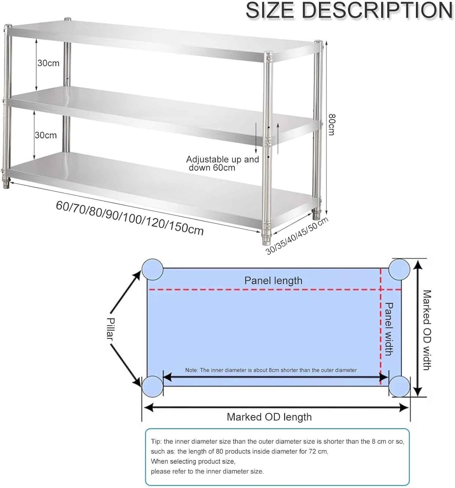 Scaffale angolare regolabile in acciaio inox, salvaspazio, ripiani indipendenti per cucina, garage, bagno, balcone, camera da letto, officina (70 x 40 x 80 cm, 60 x 35 x 80 cm)