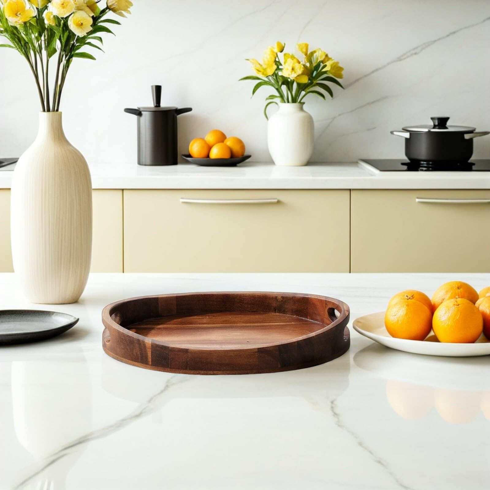 Ipetboom Bandeja Ovalada de Madera Maciza Estilo Japonés Bandeja para Servir Desayunos Frutas Refrigerios para Mesa de Centro Encimera
