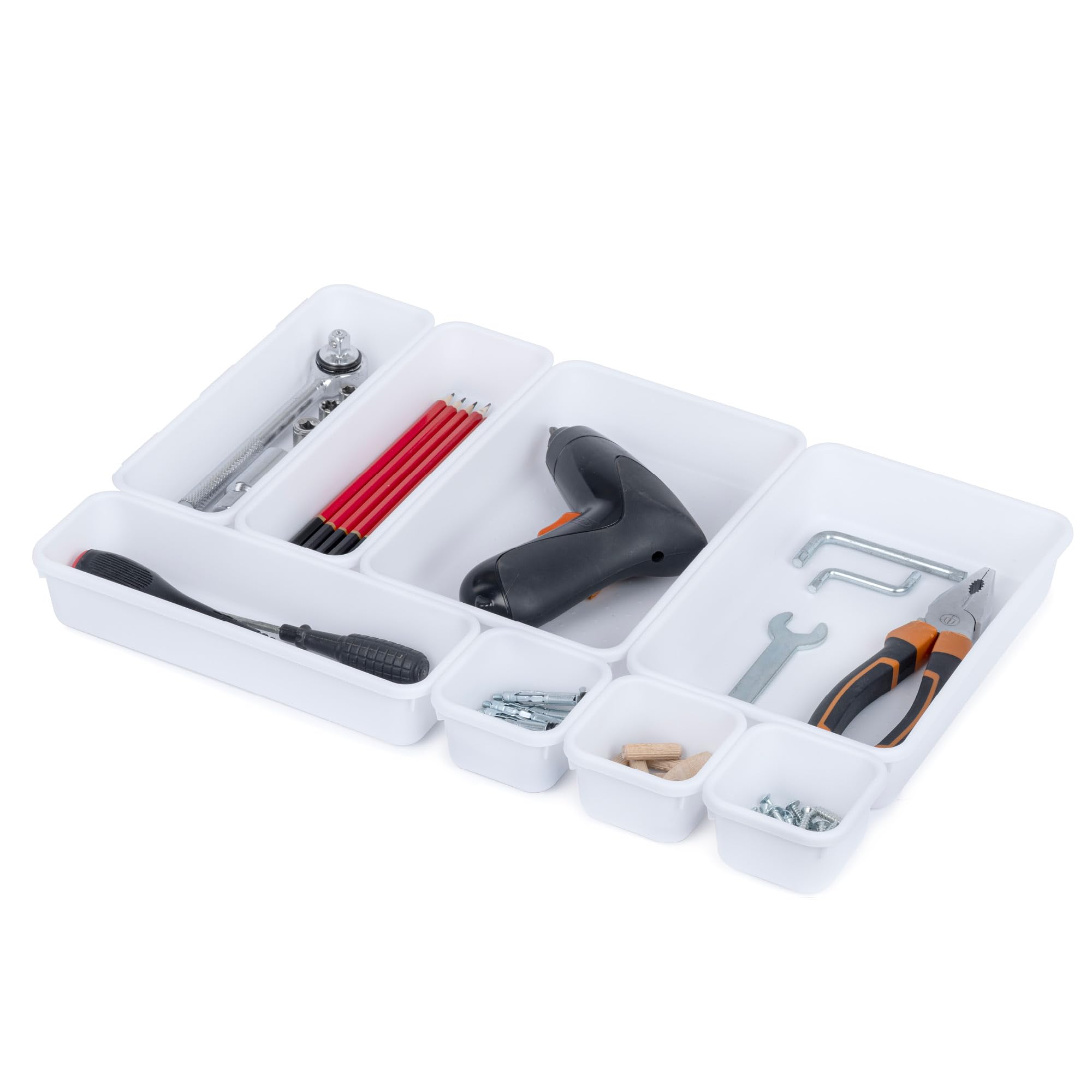 Livivo White 8Pc Interlocking Drawer Organiser Grey Storage Set In
