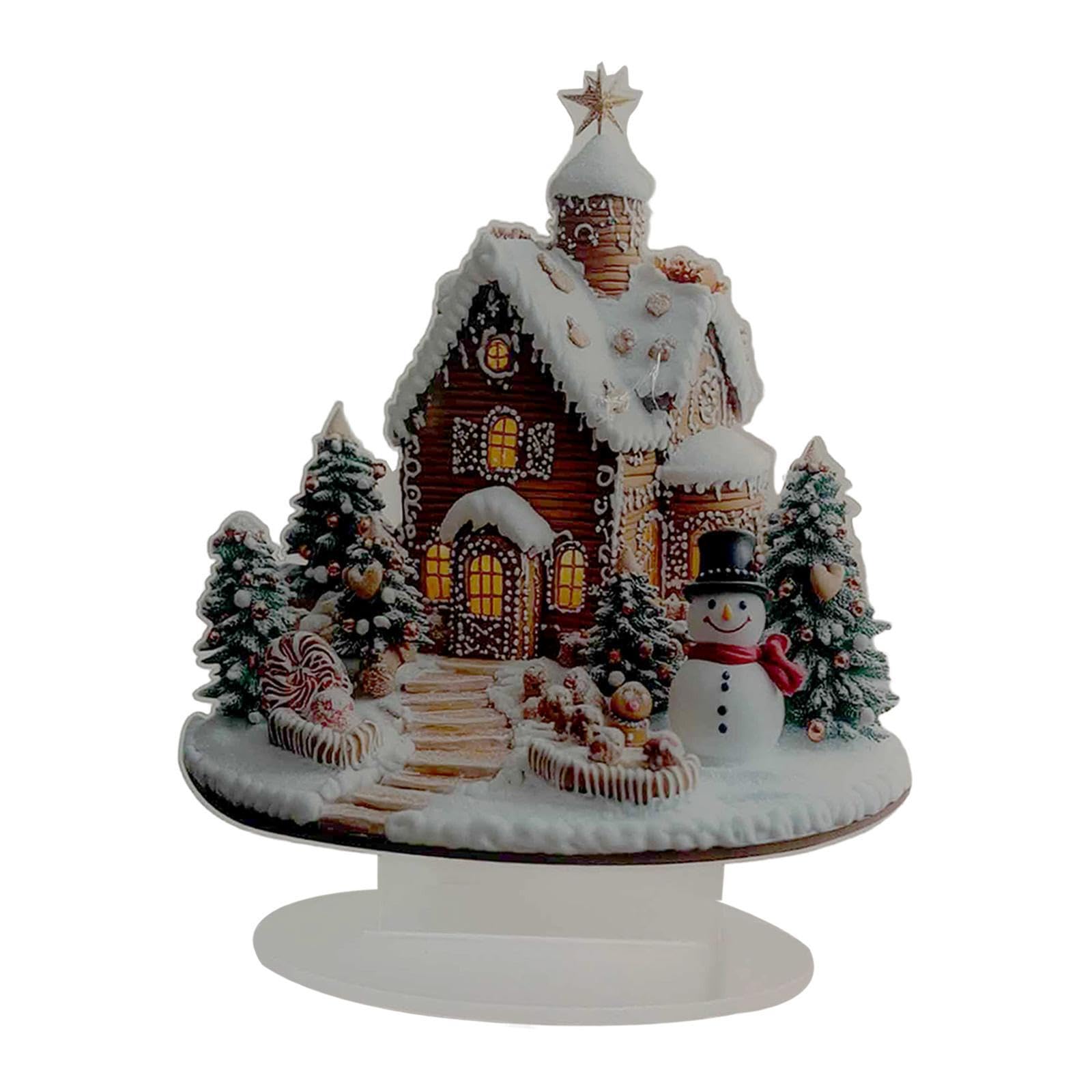 PIXZCSA Unique Christmas Snow Scene House Statue Decoration Enhancing Home During Holiday Spirit Celebrations Christmas Gingerbread House Tabletop Ornament