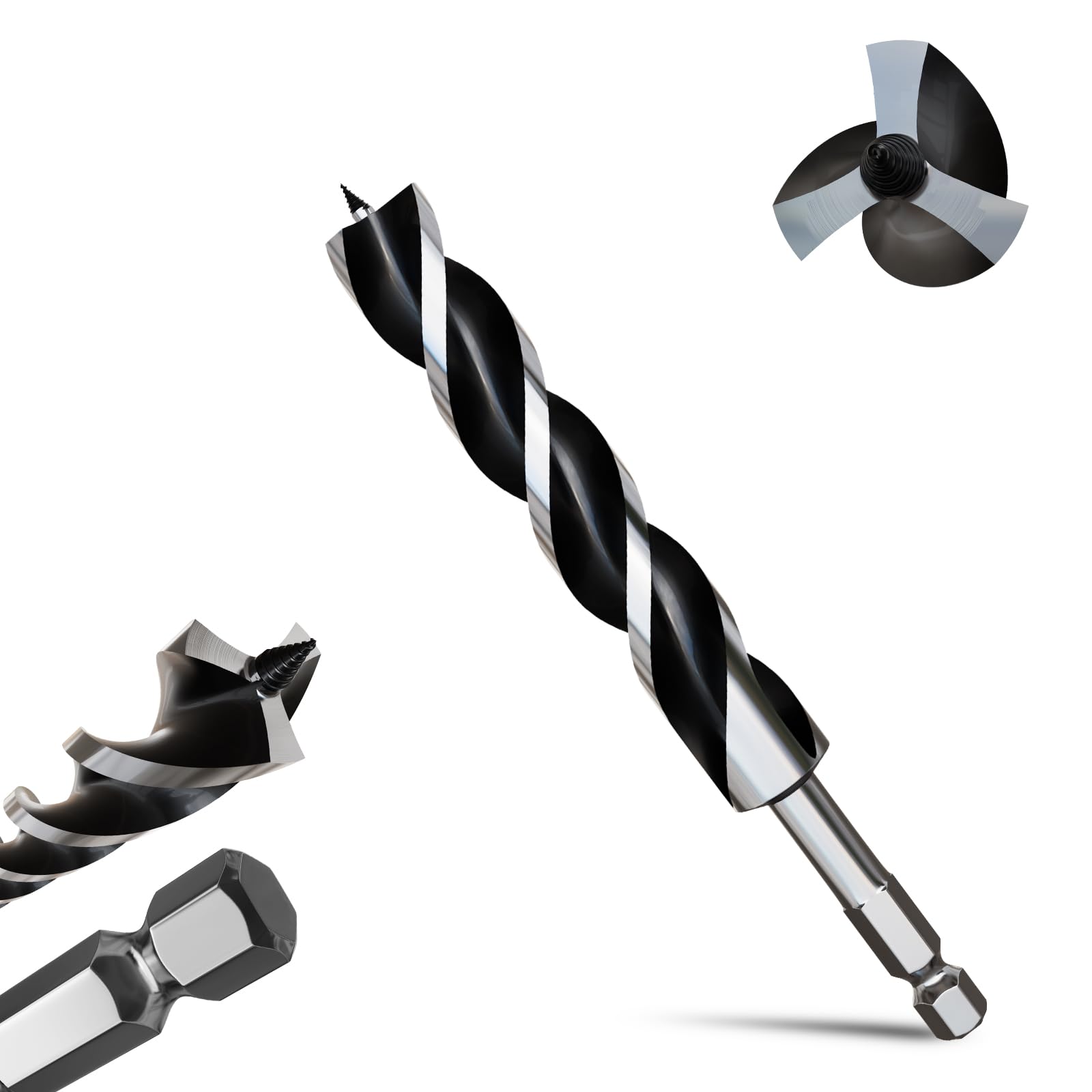 METOTY 26mmx230mm Auger Drill Bit Extra Long Drill Bits，12mm Hex Shank for Wood with Quick Change - 3-Cutter Design with Dual-Flute for Fast Chip Removal, Fits Hardwood, Softwood, PVC, Drywall — image 1