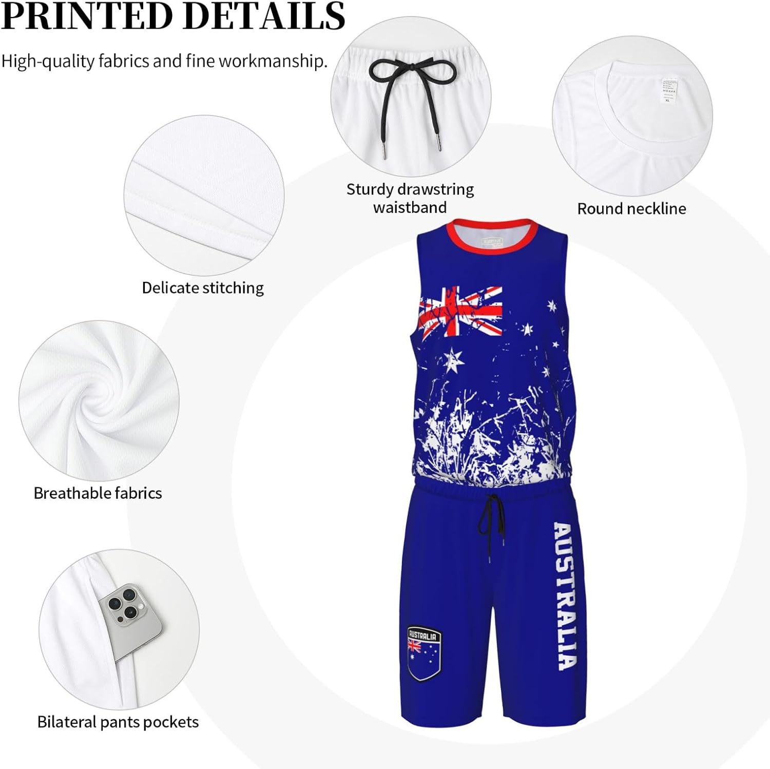 Australia Flag Grain (1) Basketball Jersey Uniform Suit for Men Women Adults Training Athletic Set