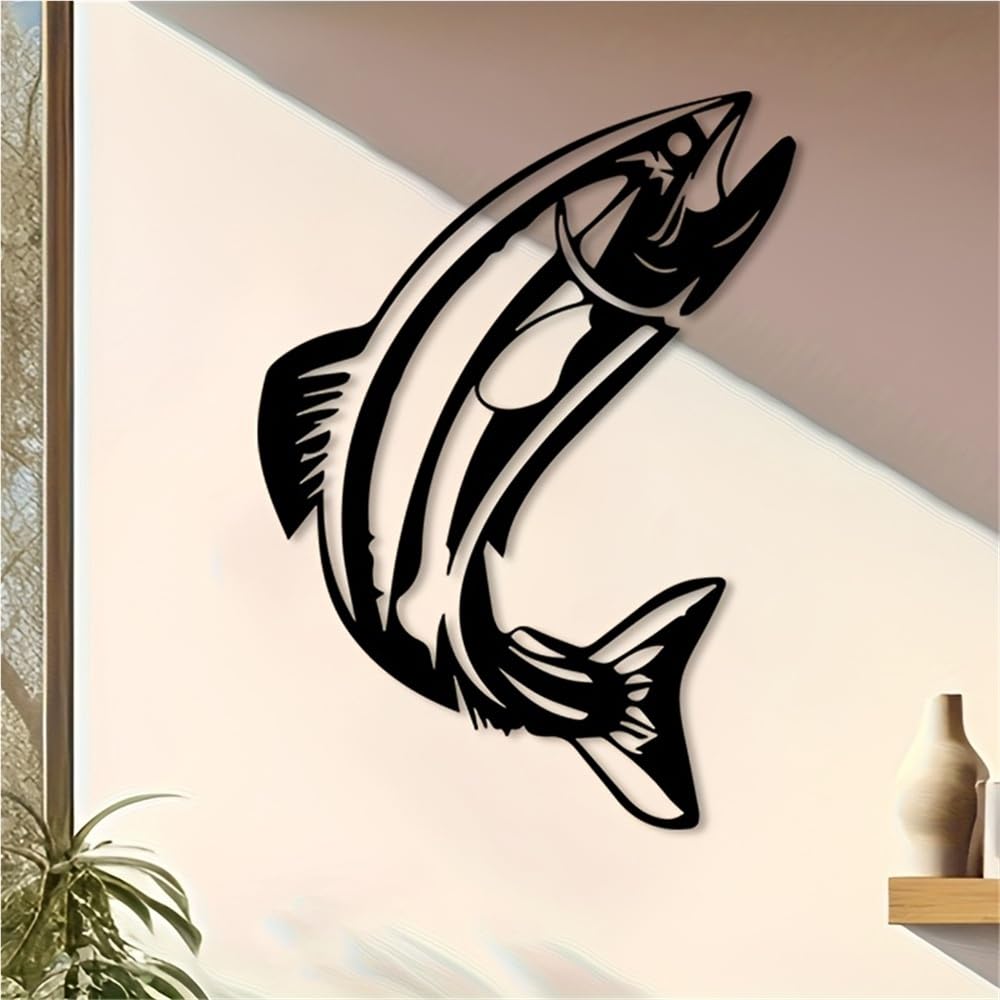 Generico Decoración de pared abstracta contemporánea de Metal, Arte Moderno de salmón, Mural dinámico de Salto para cocina, valla Exterior, jardín (30 cm/12 pulgadas)