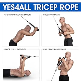 Yes4All Deluxe 27 Red & Black Tricep Rope with Carabiner, Exercise Machine Attachments, Pulley System Pull Down Rope, LAT Cable Attachment for Row Machine & Cable Machine