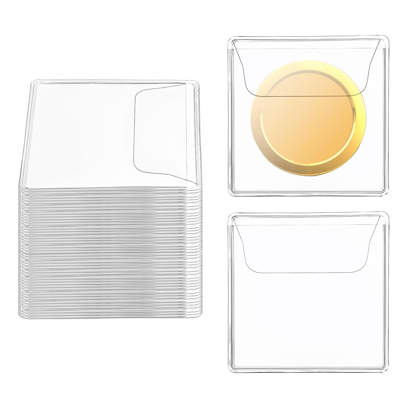 50 Pcs Single Plastic Coin Sleeves for Collectors, 2.2 x 2.2 Inches Clear Penny Holders Individual PVC Coin Protector Sleeves Collector for Coins Collectors Jewelry Storage