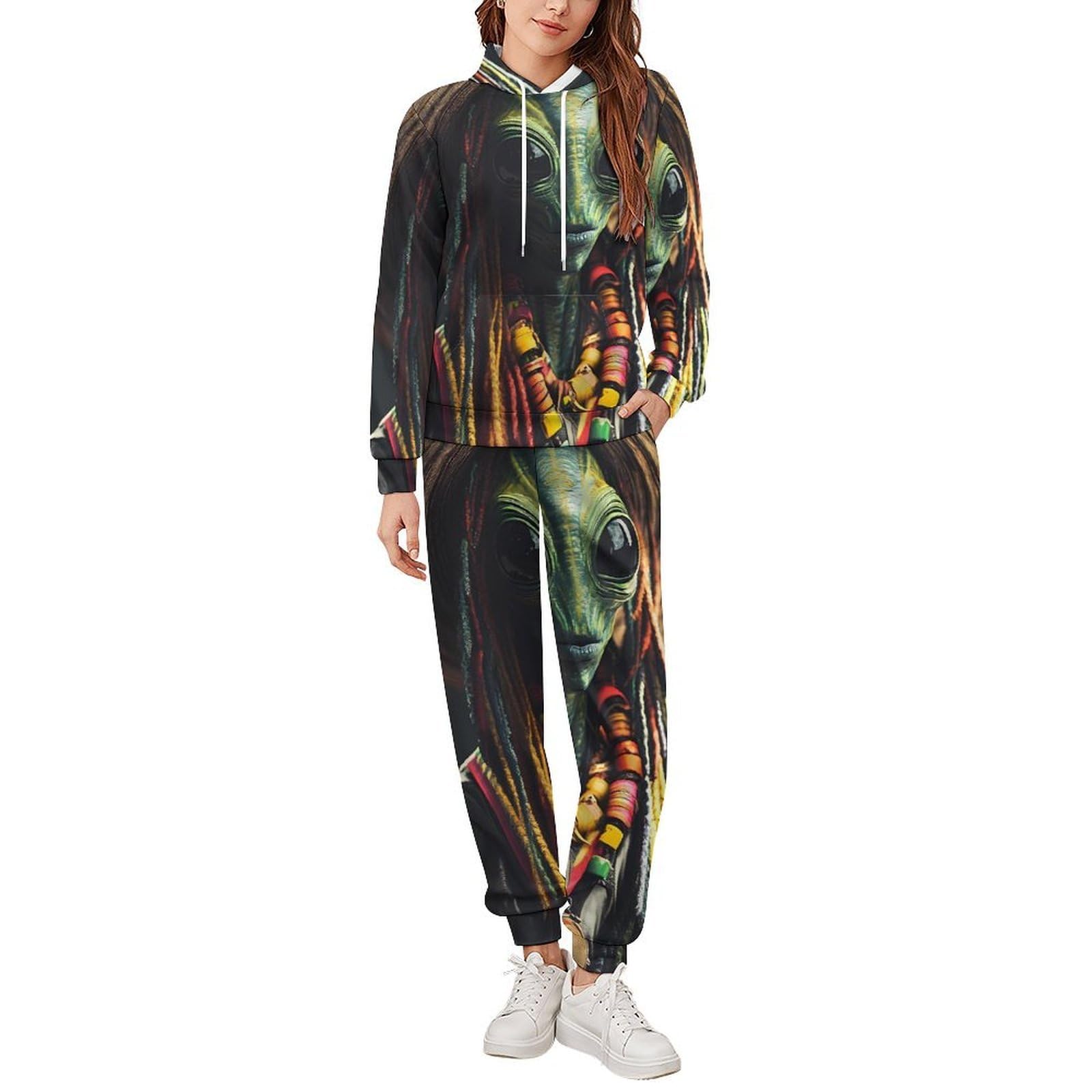 Aliens Reggae - Tuta da uomo alla moda, felpa con cappuccio e pantaloni da jogging, set completo per palestra e corsa