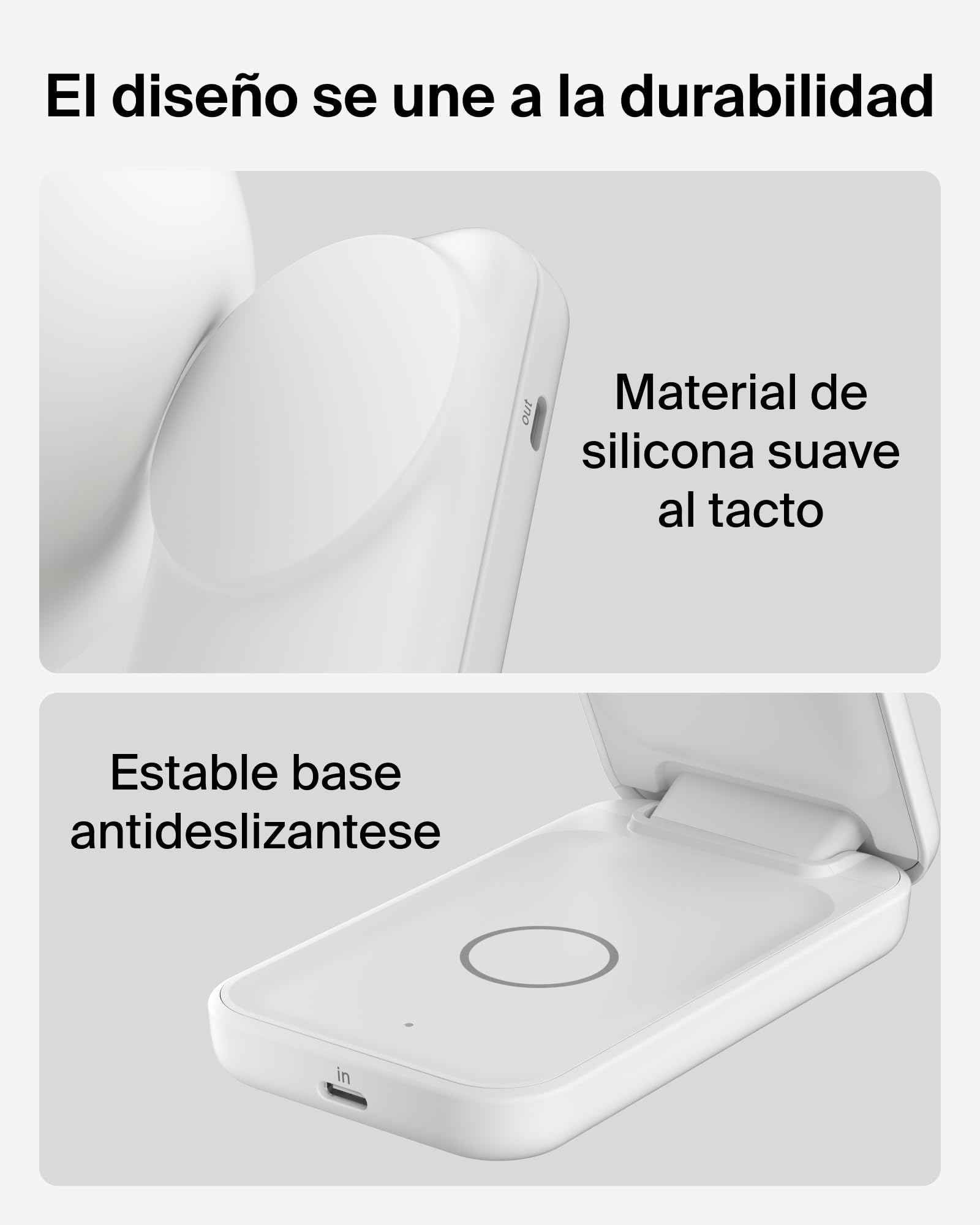 Belkin UltraCharge Cargador Inalámbrico Qi2, 2 en 1 Cargador Magnético Compatible con MagSafe con Puerto USB-C, 25W para iPhone 17, iPhone Air, AirPods, Pixelsnap con Adaptador de 45W - Blanco