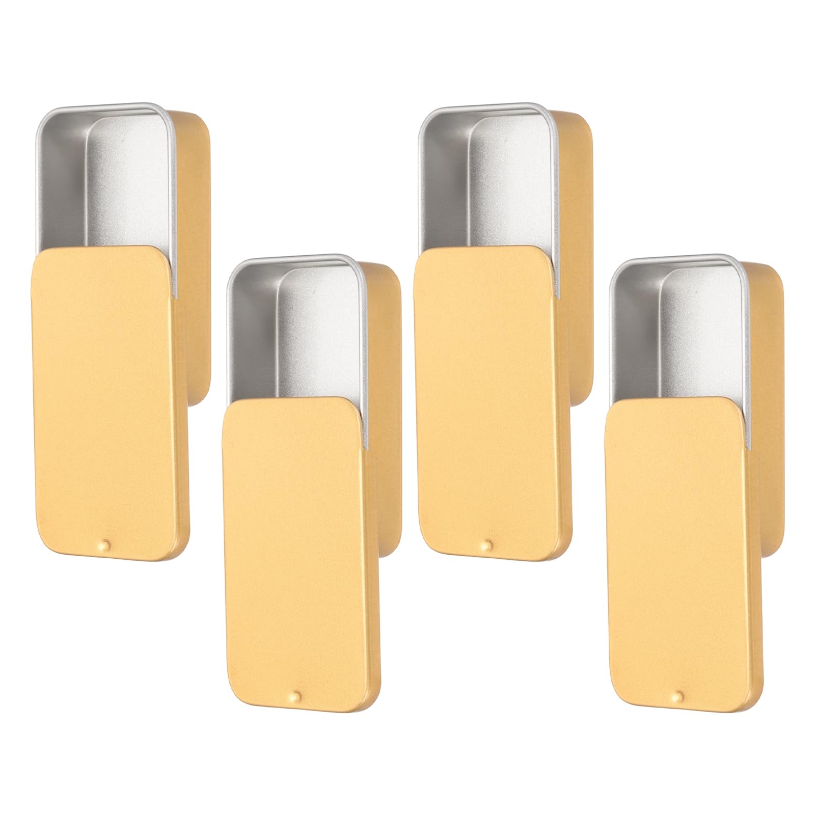 sourcing map 4 Pcs Metal Tin Box Container, 2.4x1.3x0.4 Slide Top Tin Containers Small Empty Rectangular Storage Box for Lip Balm Candies Jewelry Crafts Storage, Gold