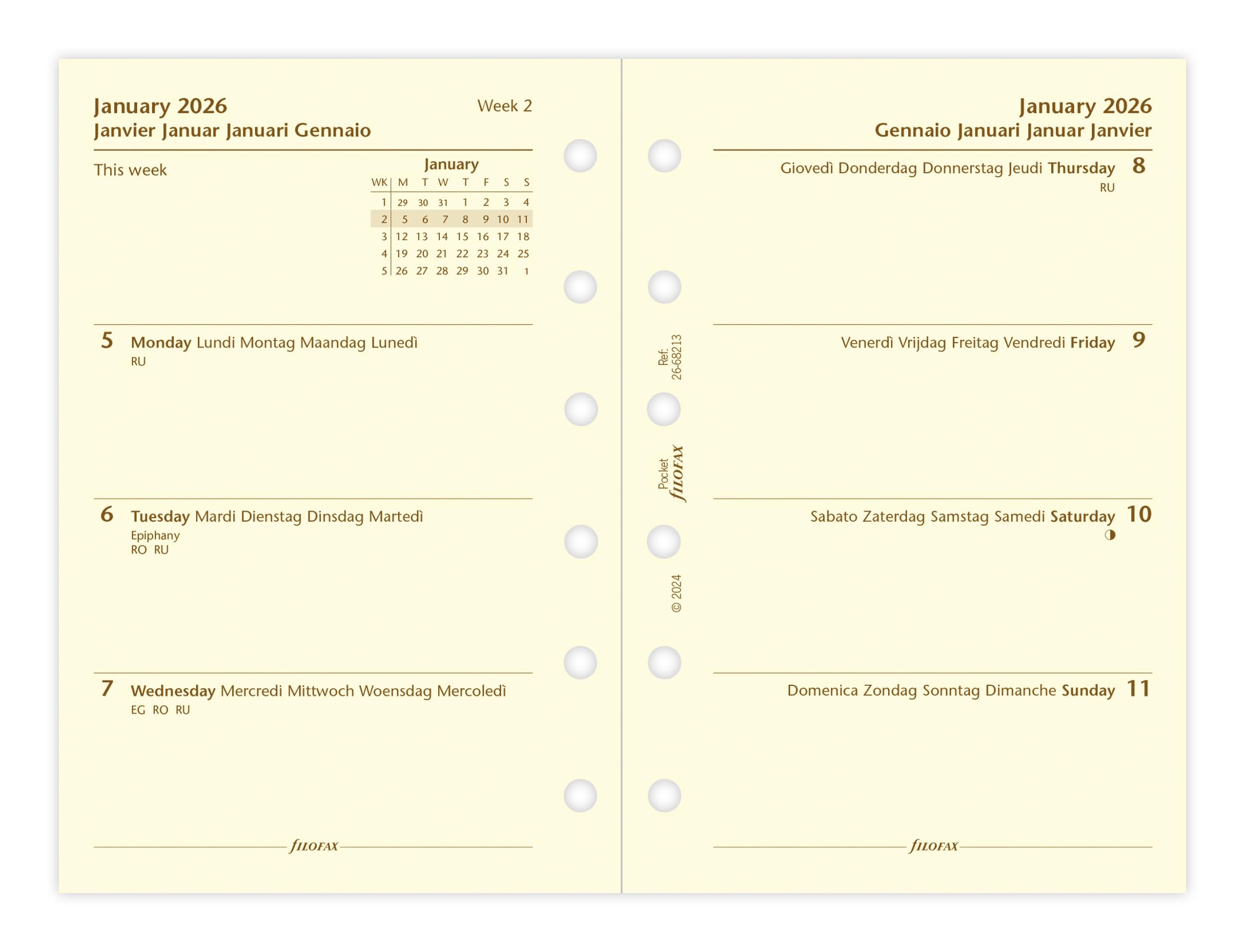Filofax Pocket week on two cotton cream 5 language 2026 diary 26-68213 - Image 2