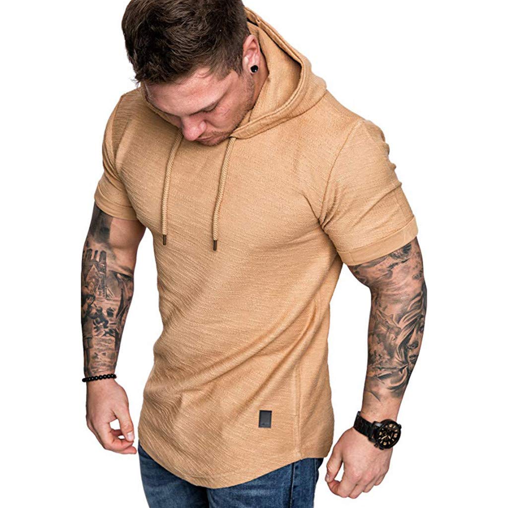 ReooLy Fashion Men's Slim Fit Casual Popular Large Size Short Sleeve Hoodie Top Blouse