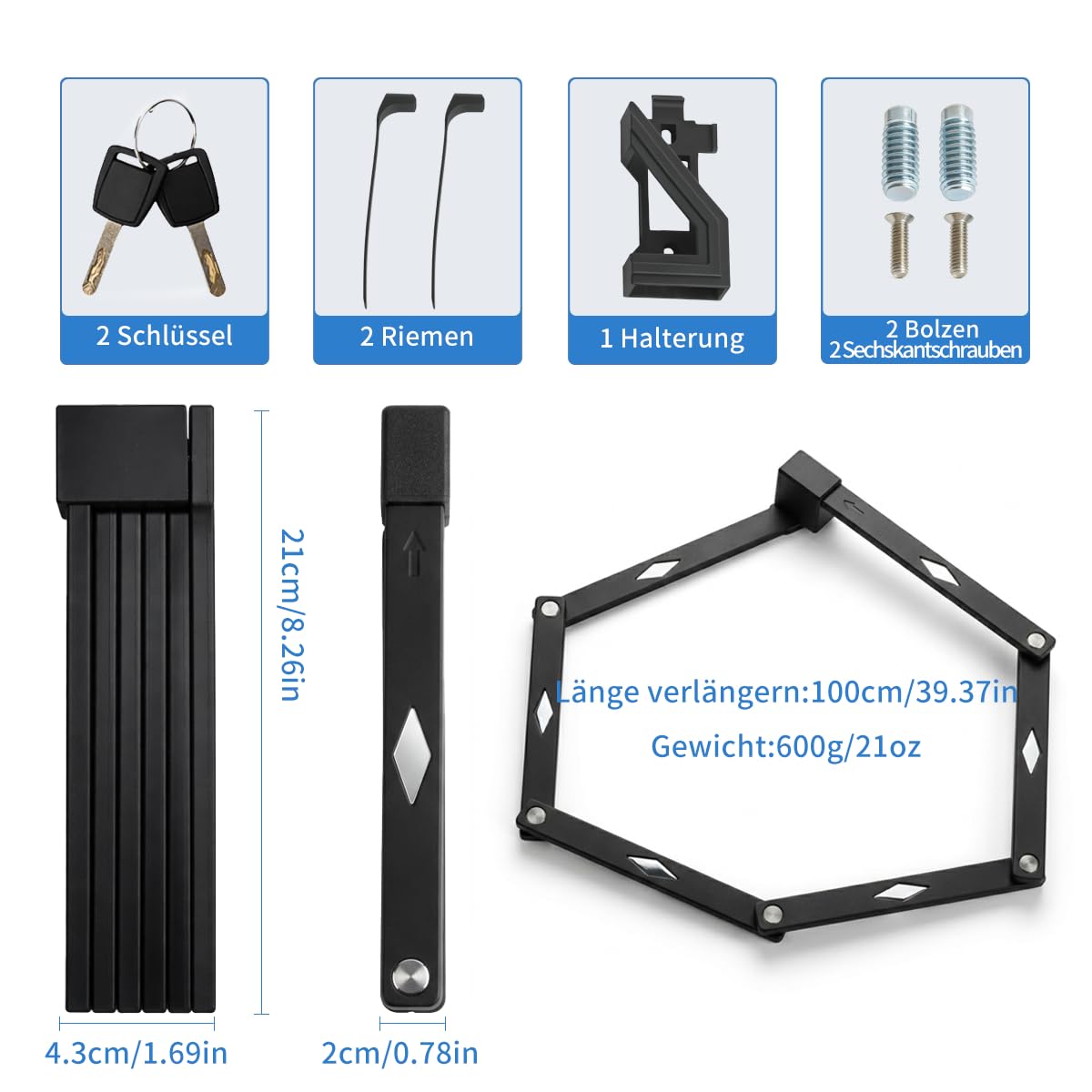Antivol de vélo pliable avec clé pour une grande sécurité, antivol de vélo de qualité supérieure avec maillons robustes pour vélo, vélo électrique, scooter et scooter électrique