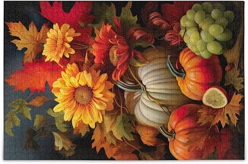 Rompecabezas de calabaza y girasol de otoño, rompecabezas para adultos, 500 piezas, con letras en la parte posterior, divertidos rompecabezas para