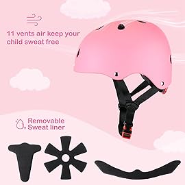 KAMUGO Kids Bike Helmet, Toddler Helmet for Ages 2-8 Boys Girls with Sports Protective Gear Set Knee Elbow Wrist Pads for Skateboard Cycling Scooter Rollerblading (Pink)
