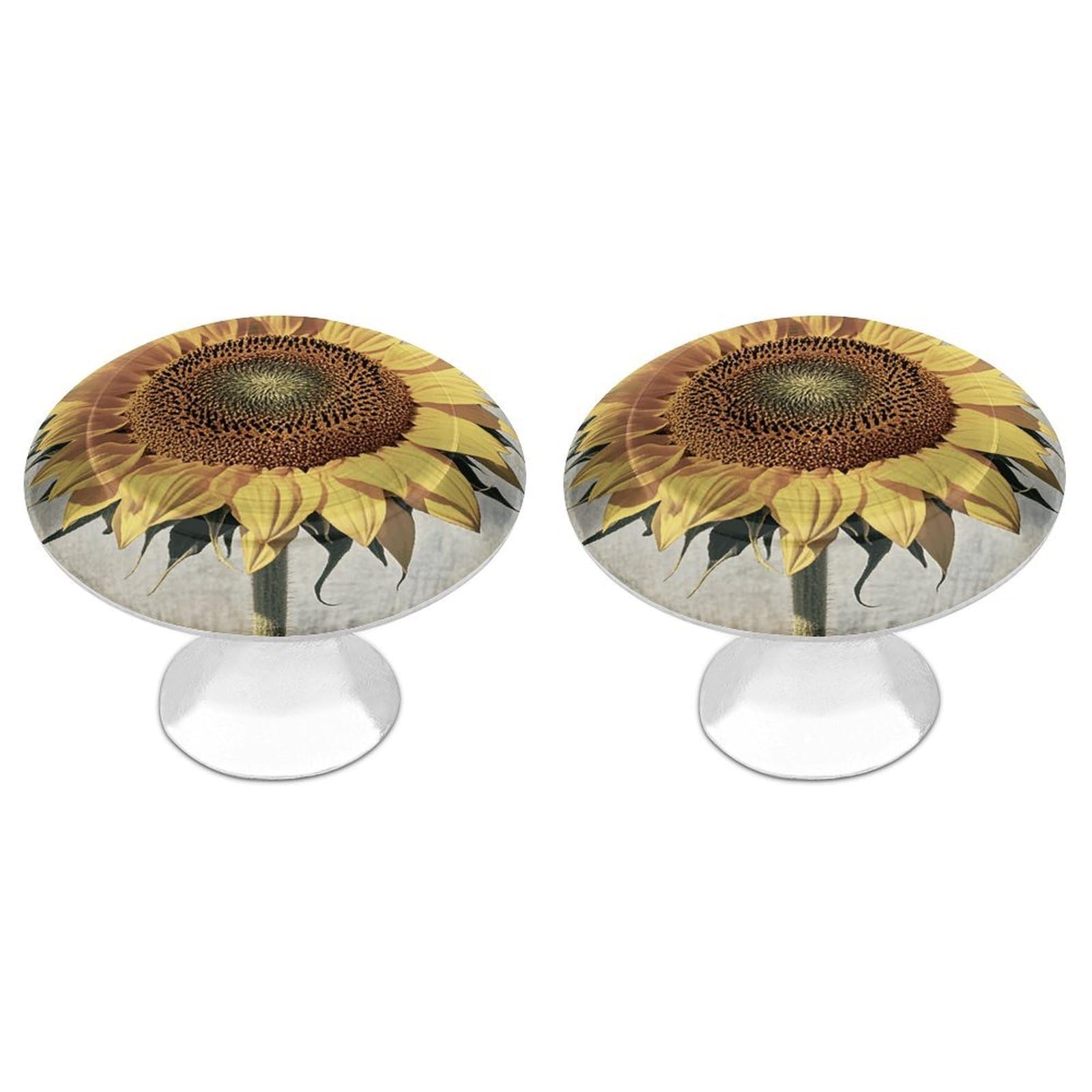 FekiLoot Retro Sunflower Cabinet Knobs 2 Pack Stainless Steel Round Dresser Drawer Knobs Kitchen Drawer Hardware Dresser Knob Closet Door Pulls Cabinet Handles for Cupboard Drawer Pulls