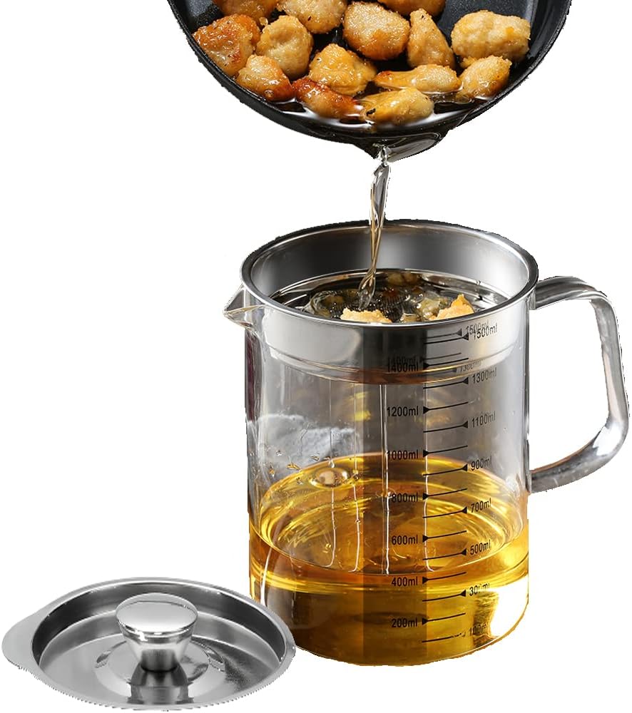 Glass Bacon Grease Container，Transparent Glass Grease Strainer，2L/2.1