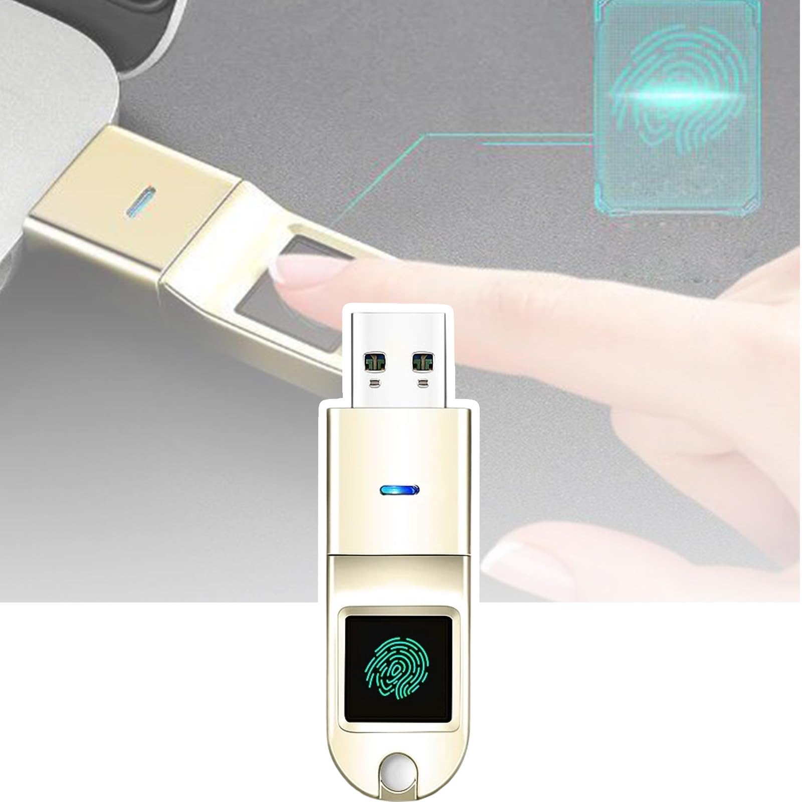 Unità flash USB con sblocco delle impronte digitali, Usb3.0, archiviazione crittografata partizione Android/PC, compatibilità multi-interfaccia, identificazione accurata, argento+64g