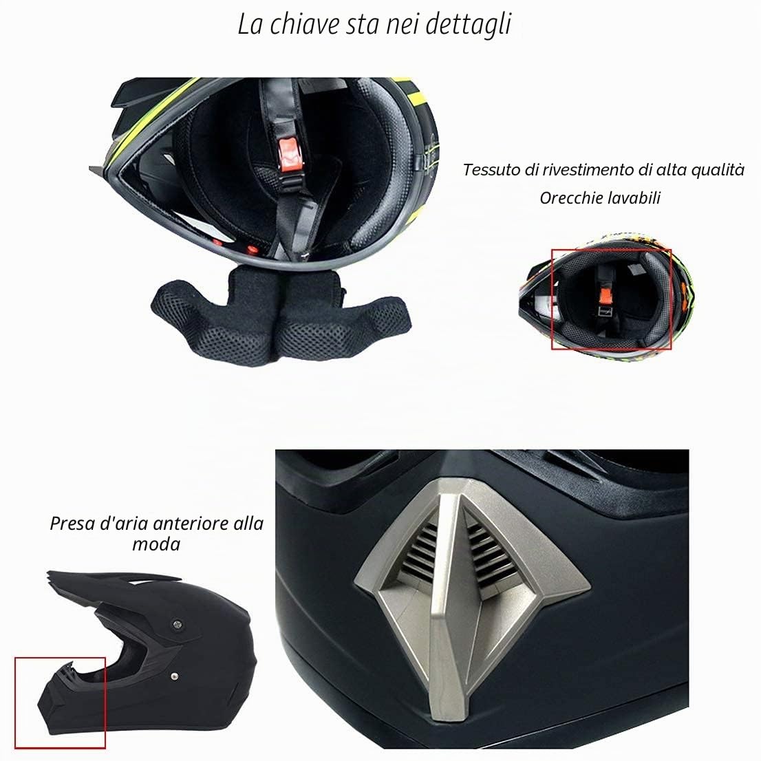 Gioventù Bambino Casco da Motocross, Unisex Integrale Fuori Strada Strada Corsa MTB Casco da Moto, Discesa Enduro ATV BMX Bici da Cross Incidente Casco, con Occhiali Guanti Maschera