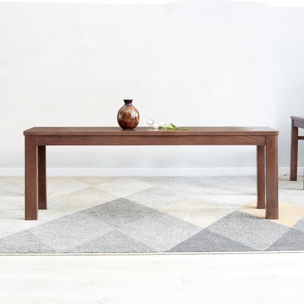 Dining Bench, 47.2-Inch Walnut-Finish Oak Wood Seating | Backless Table Bench Seats 2–3 People for Dining Rooms, Living Rooms, Entryways and Bedrooms.