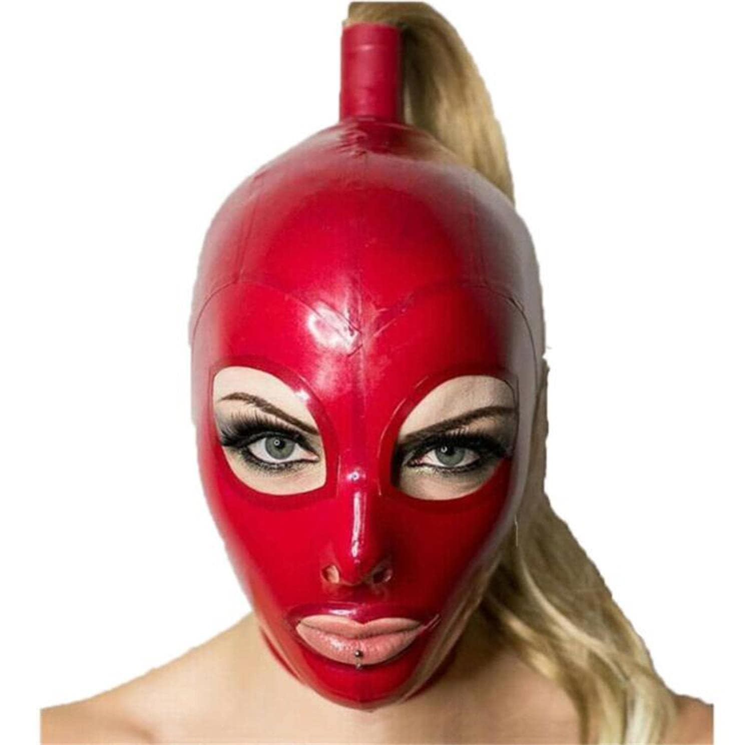 Latex Tête Couverture avec perruque queue de cheval, caoutchouc TêteMasque Cagoule en latex pour cosplay le jeu de rôle Party Vêtements de club
