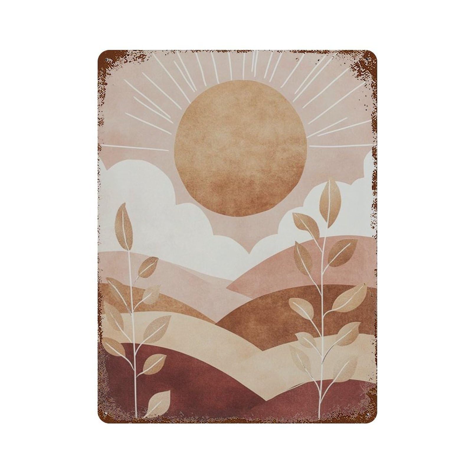 xiaoxiaoshen Abstract Landscape Boho Minimal Desert Sun Work Neutral Eh Tone Scandinavian Sty Wall Decor Art Metal Tin Poster Modern Home Decor Art Home Bar Shop Decorations Vintage Sign 40x30cm