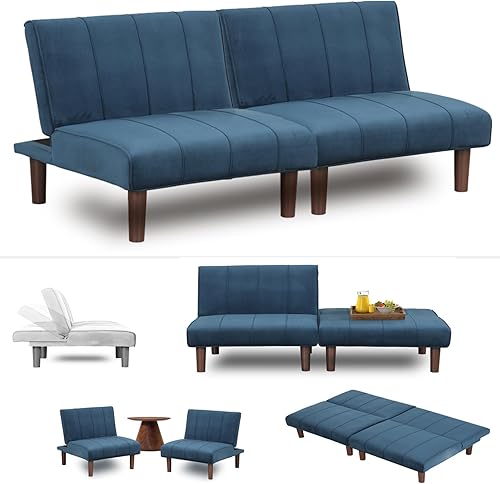 Sofá cama convertible 3 en 1 tamaño individual, sofá biplaza futón con respaldo plegable ajustable sin espalda, 2 piezas pequeñas futón sillas para