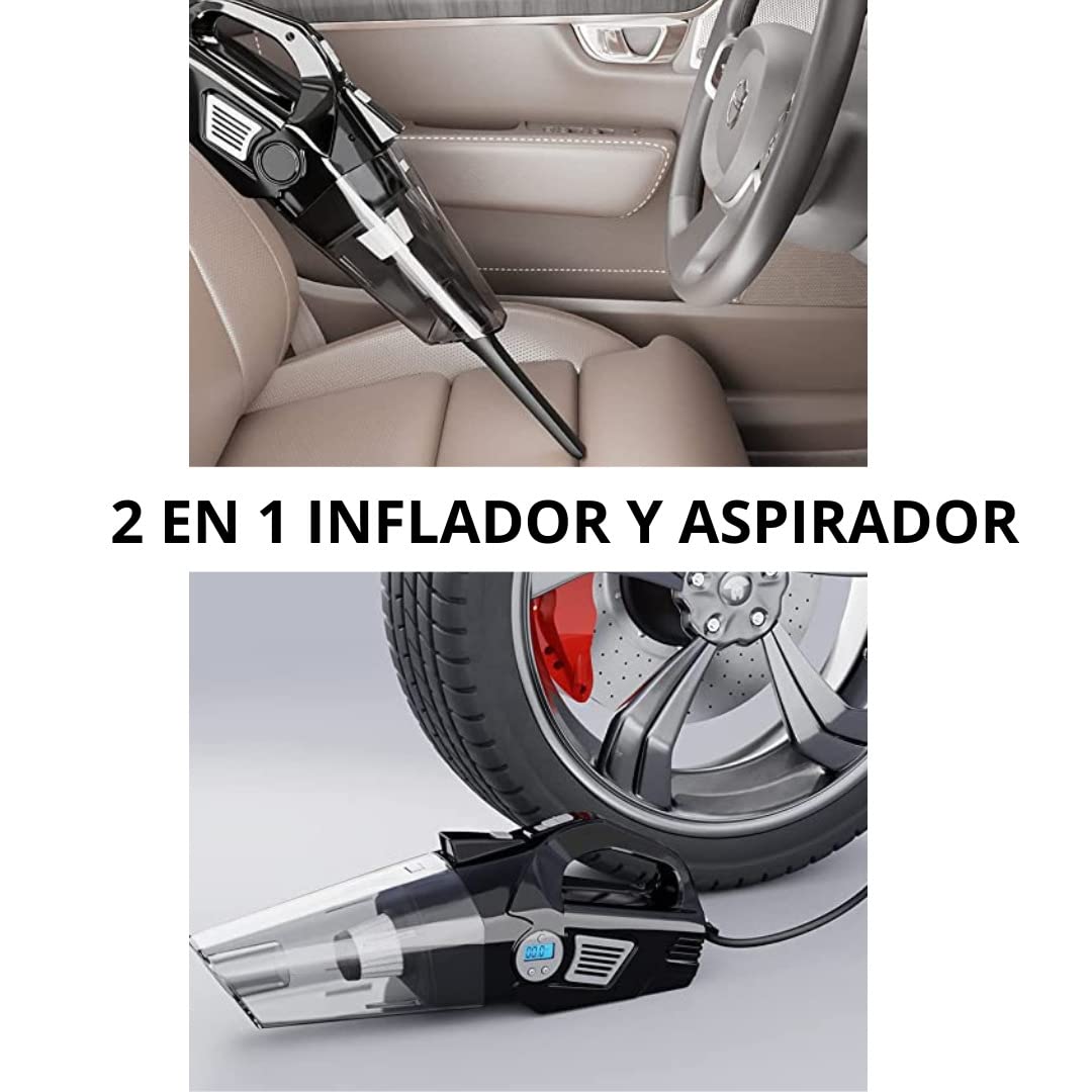 TTW Aspirador Coche 4 en 1 compresor de Aire 150 PSI Aspirador de Mano 12v 120W con compresor Aire portátil Coche con luz led inflador Ruedas Coche aspiradora de Mano