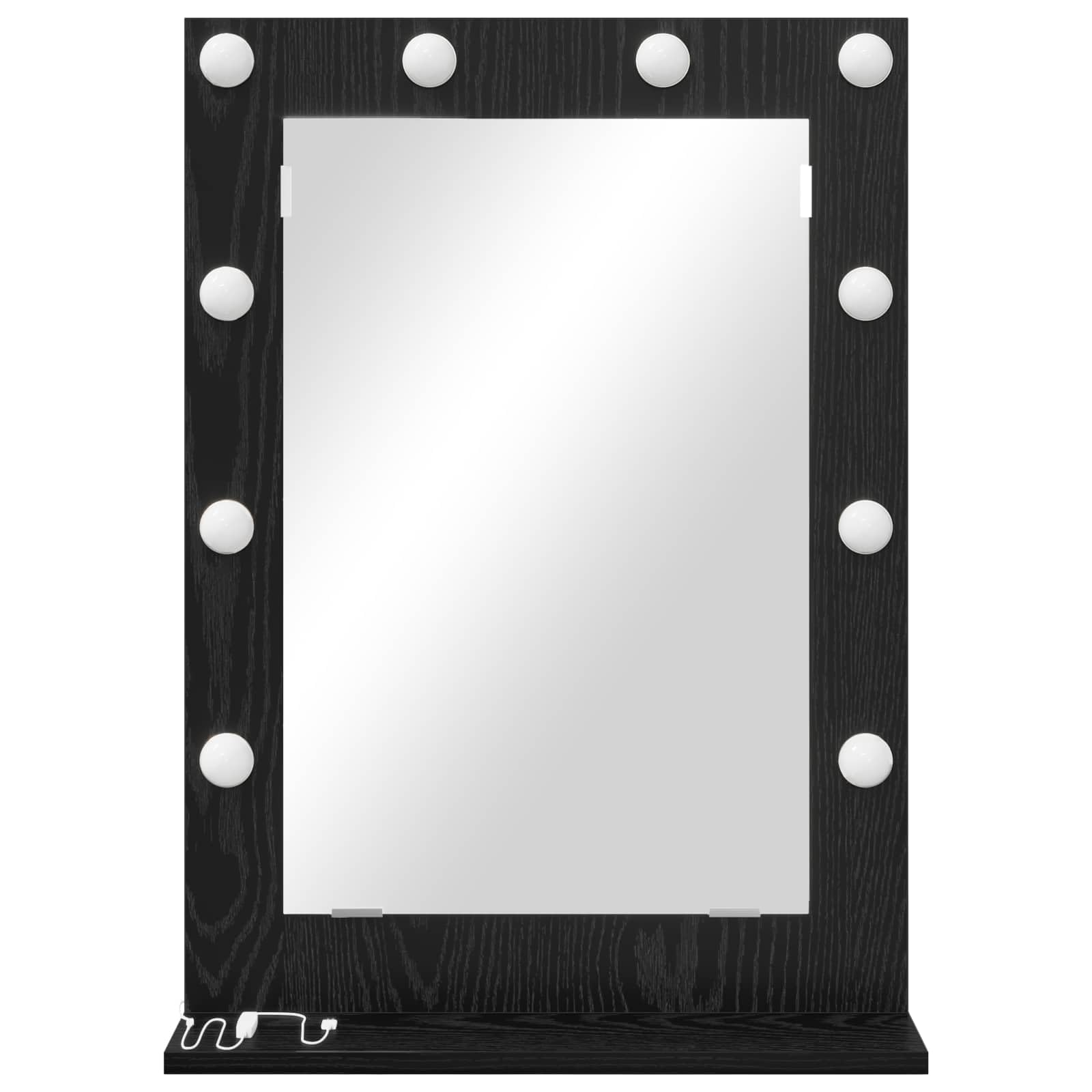 LED Schminkspiegel Schwarz Eichen-Optik 70 x 50 x 18 cm, USB Flachspiegel für Bad, Kosmetik und Rasur, warmweißes Licht im Innenbereich