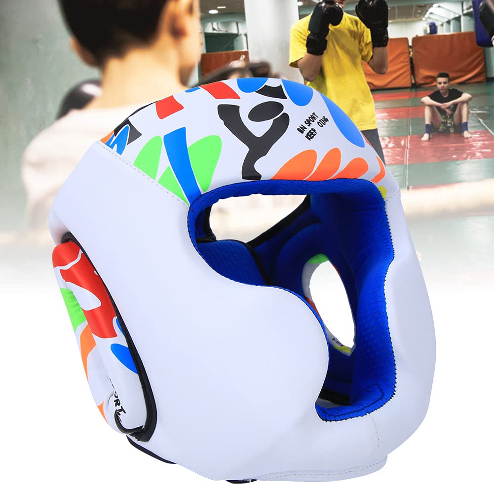 HERCHR Copricapo per Bambini Graffiti per Boxe, Protezioni per Teste di Kickboxing, Equipaggiamento Protettivo per Sparring, Muay Thai E Taekwondo(Bianco)