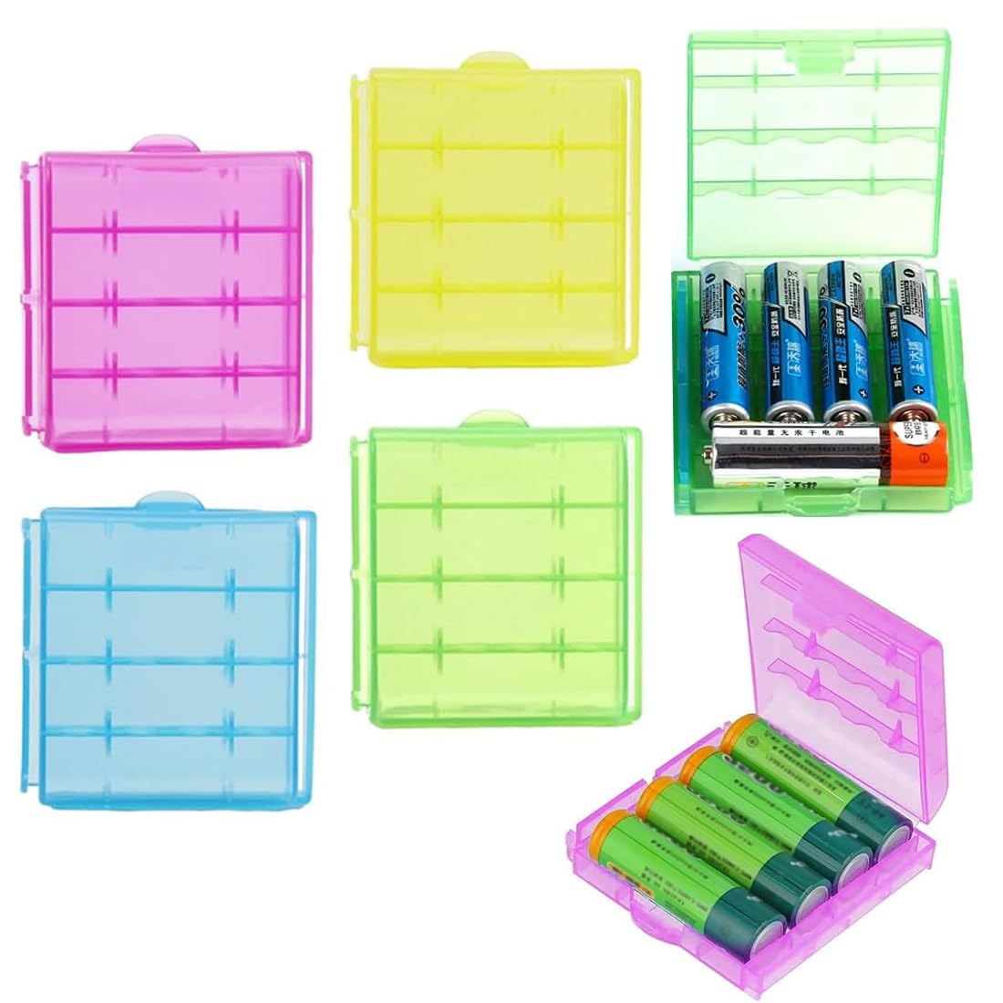 4 pièces Boite a Pile en Plastique, Boite Rangement Piles, Réutilisable Boite A Pile pour AA/AAA Boite, 4 Couleurs - 1