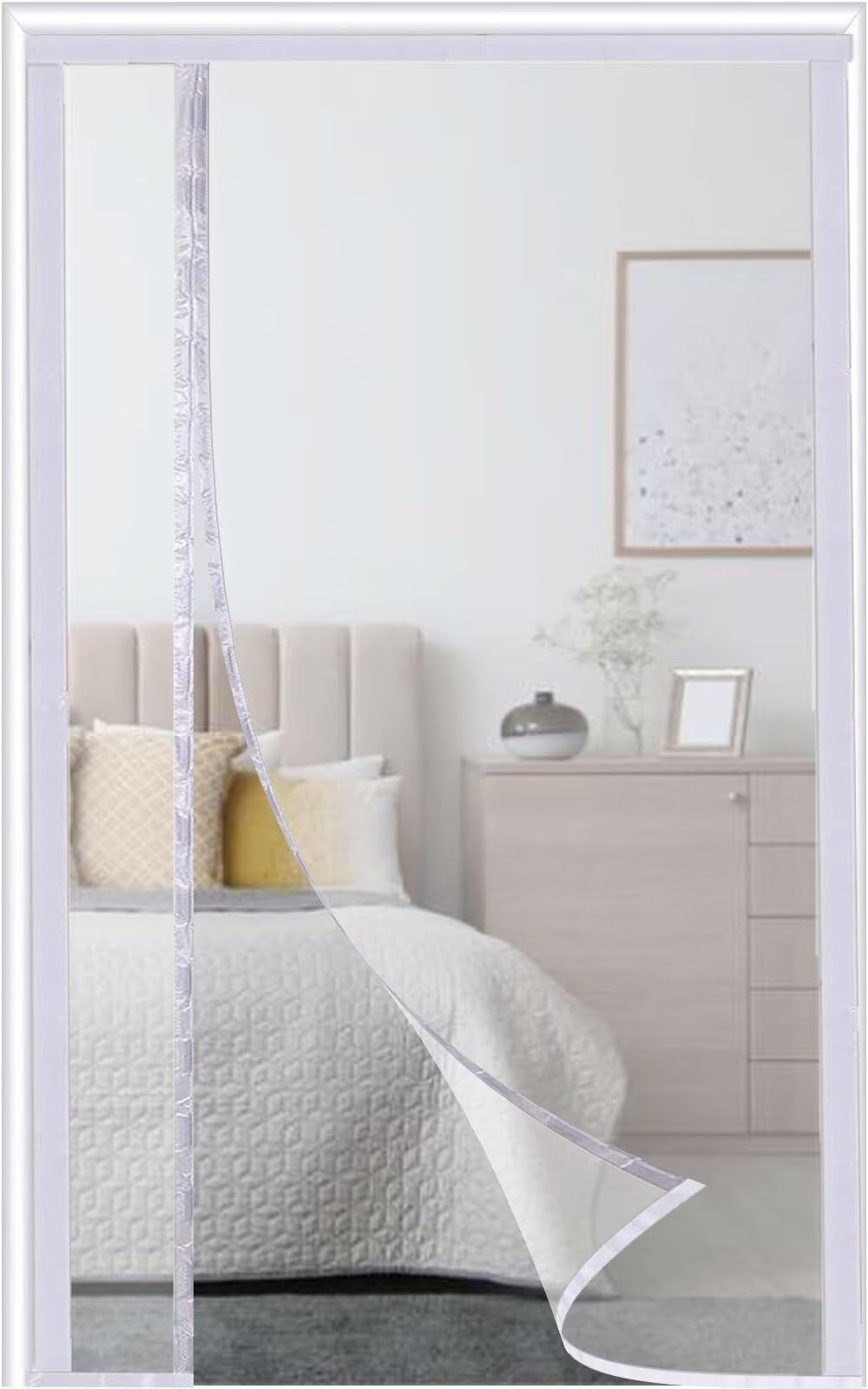 Transparente Cortina para puerta magnética termoaislante EVA 85x210cm，Reversible Cortina de protección aislante, protección contra el frío y protección térmica en invierno，impermeable,Blanco