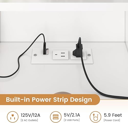 Miniatura 4 de Tiptiper Escritorio grande con espejo y luces, tocador de maquillaje con luces y estación de carga, mesa de tocador con espejo inteligente con