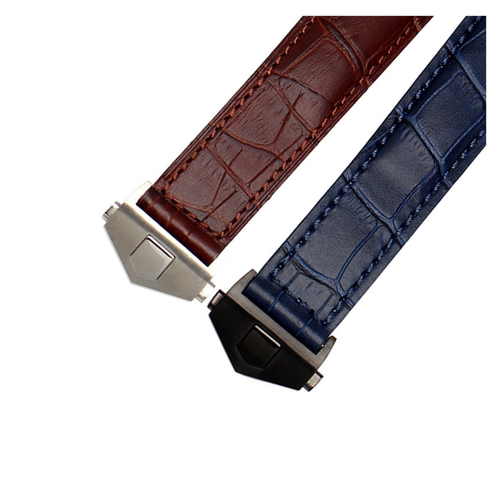 HMFANG Bracelet en cuir véritable compatible avec TAG Heuer Bleu Noir avec coutures rouges Bracelet 19 20 22 mm pour homme avec fermoir pliable