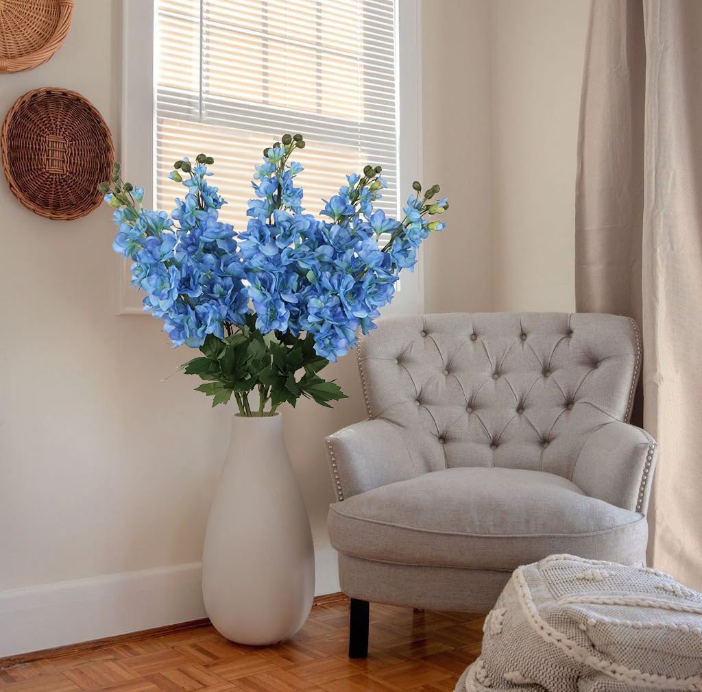 Blue Fake Flowers 5PCS Blue Delphinium Artificial Flowers 30.7" Larkspur Blue Silk Flowers for Wedding Centerpieces Blue Faux Snapdragon Flowers for Home Decor Indoor (Blue) - Image 6