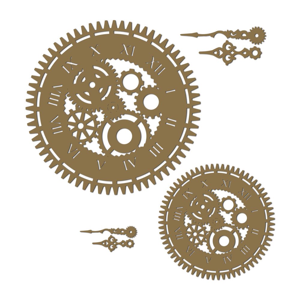 Steampunk Gear Clocks with Hands - 6 Piece Laser Cut Chipboard Set