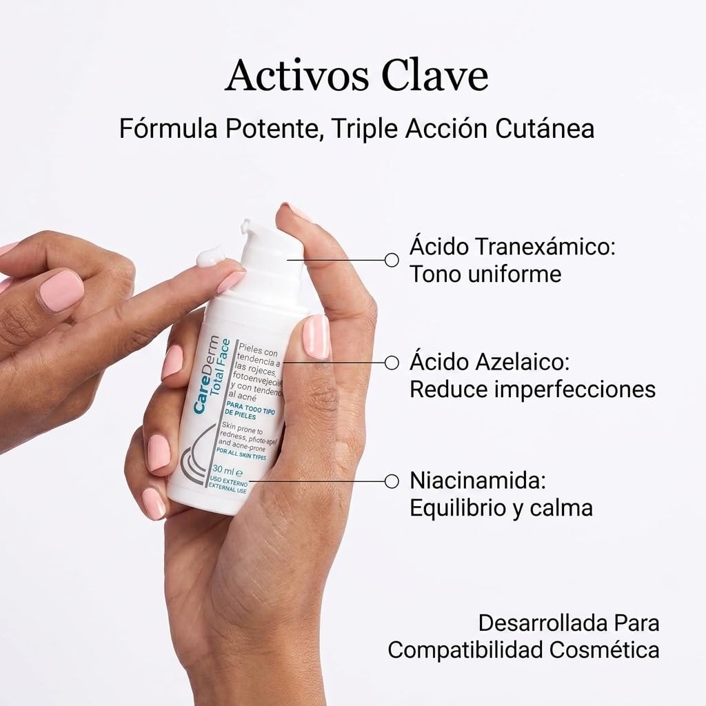 Carederm Total Face Pack | Crema Facial Despigmentante | Para Manchas, Acné y Rosácea | Con Ácido Tranexámico, Ácido Azelaico, Niacinamida y Antioxidantes | Uniforma el Tono (X3)