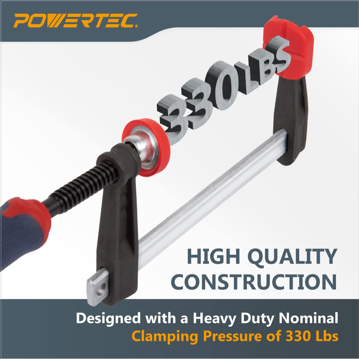 POWERTEC 71591-P2 Abrazadera F de 4 pulgadas Abrazaderas de barra de estilo F resistentes para carpintería, capacidad de 350 libras cada uno - 4 unidades
