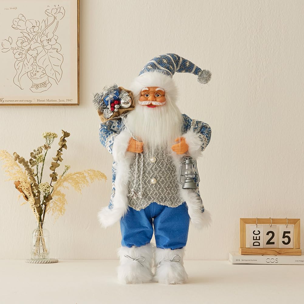 JAWSEU Figuras de Papá Noel de 60 cm Adorno navideño Figura de Papá Noel de pie Estatua Tradicional de Papá Noel muñeco de Adorno con Bolsa de Regalo para Ventana Mesa Chimenea decoración navideña