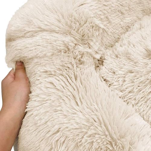 Vista 12 de BinetGo Cama calmante para perros para gatos y perros, cama de gato beige de 20 pulgadas, cama para cachorros negro/rosa/beige, cama calmante