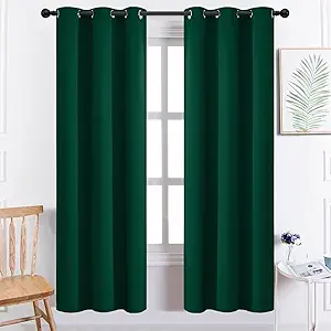 Yakamok Dark Green Blackout Curtains for Bedroom, Room Darkening Thermal Insulated Grommet Window Curtains, Light Blocking Blackout Drapes for Living Room, 38Wx72L inch,2 Panels