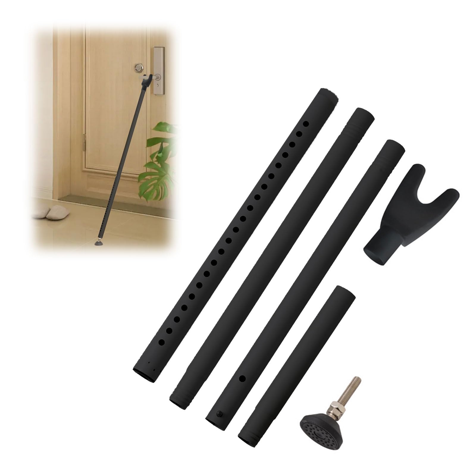 Qvine Securite Porte d'entrée Réglable 48-129 cm, Barre Anti Effraction pour la Porte Standard et Coulissante Jusqu'à 400lb, Barre de Porte Antidérapant pour Maison Appartement (Noir)