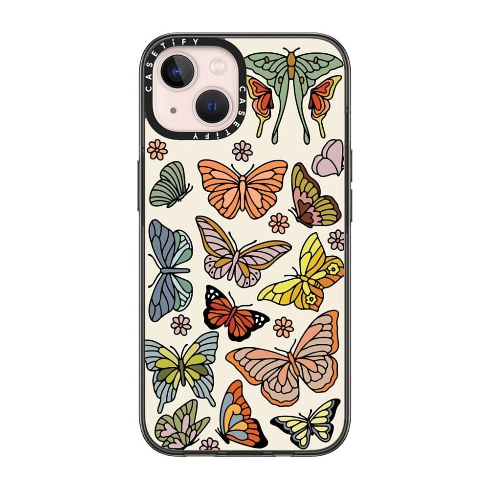 CASETIFY Compact Case for iPhone 13 [Lightweight / 4 ft. 2X Military Grade Drop Protection/Slim] - Butterfly Study - Clear Black