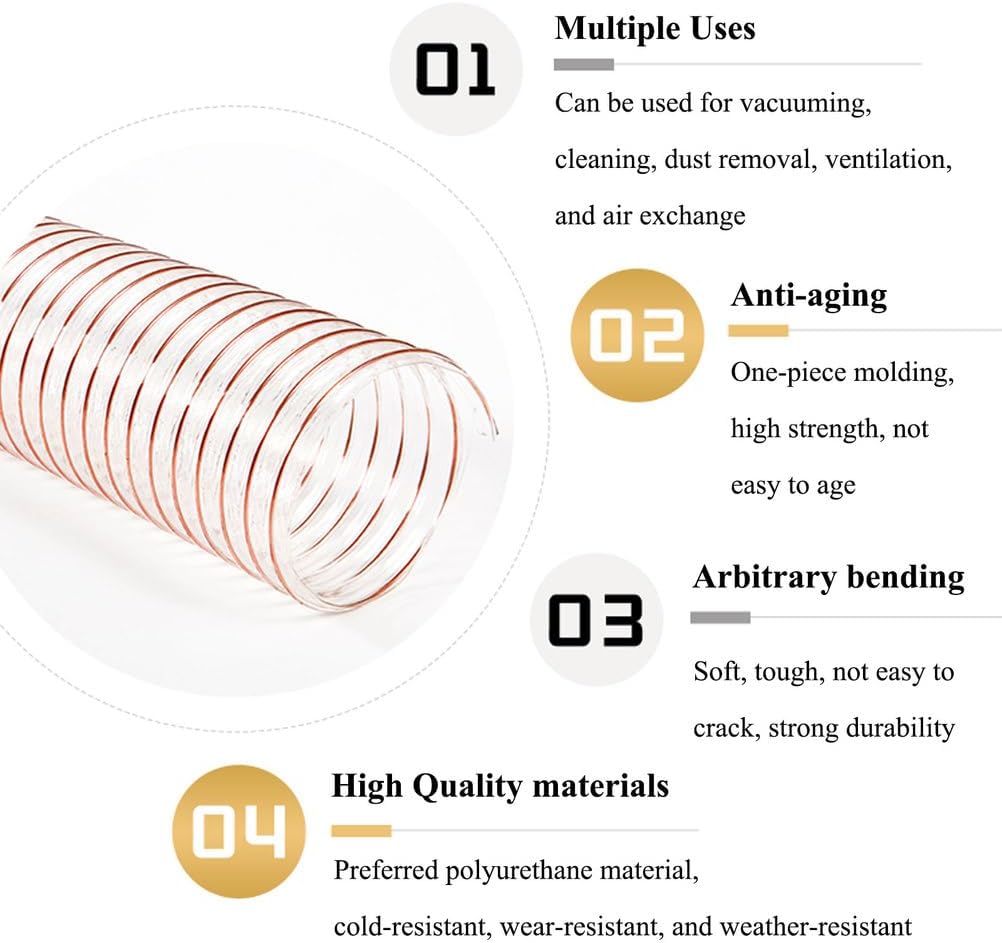 Flexible PU Dust Collection Hose, ID 90-105Mm, Length 1M for Industrial, Woodworking and Shop Vacuum,ID 105mm x WT 0.93mm