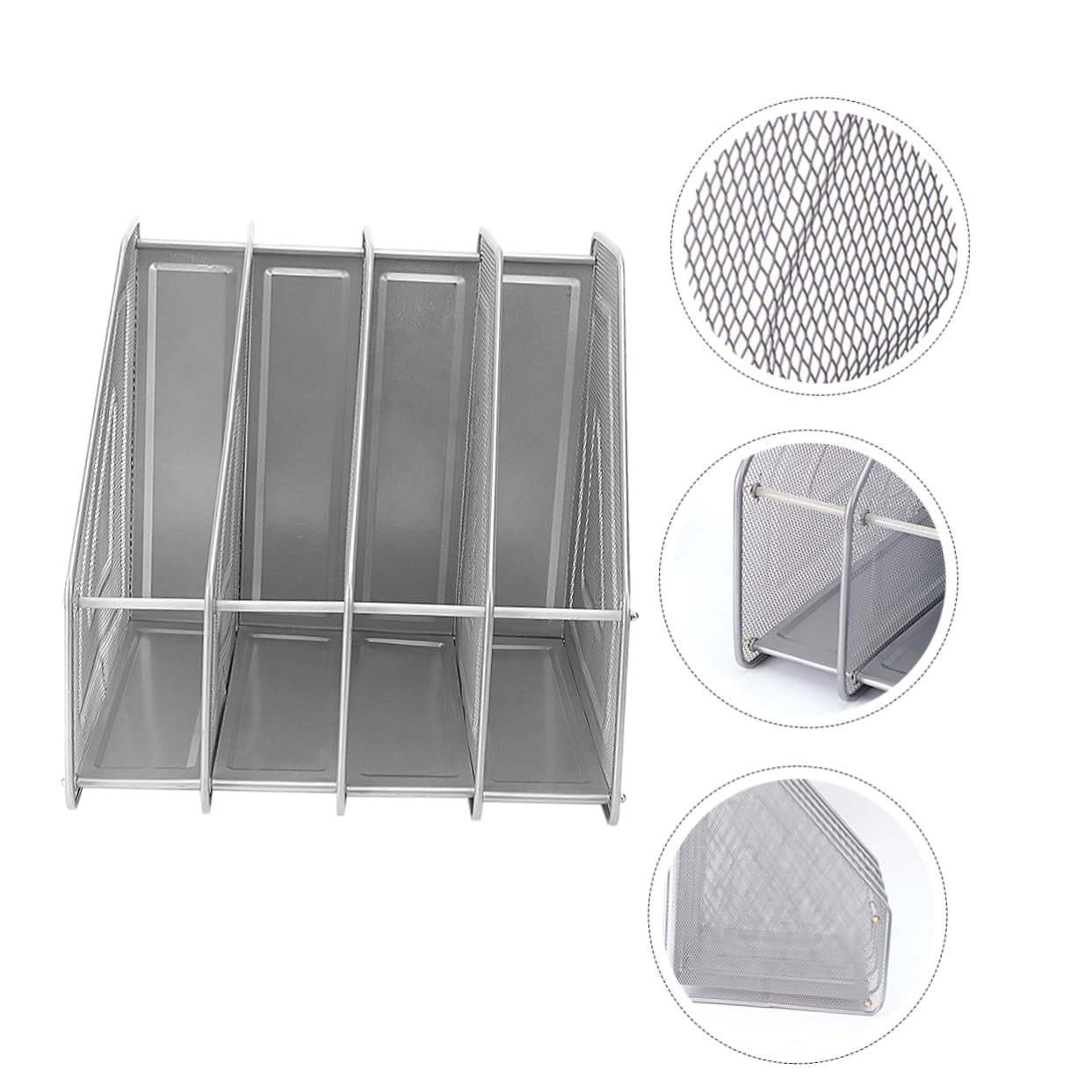 Organizzatore da Scrivania in Metallo a 4 Scomparti | Argento, 31x30x30cm, per Casa e Ufficio, Struttura Autoportante per Documenti e Quaderni