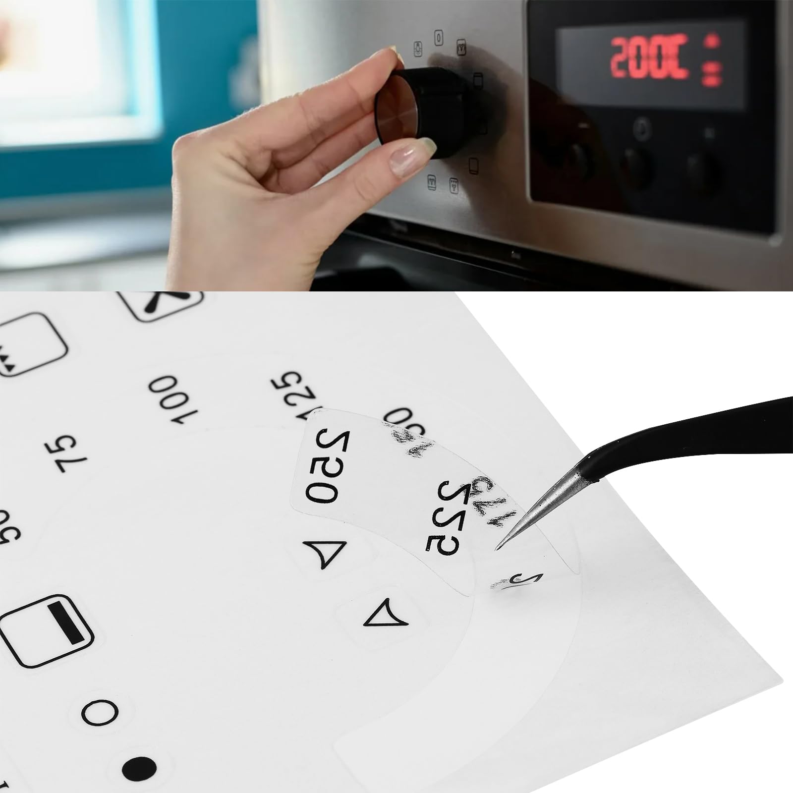 Create idea 4 Set Adesivi Per La Temperatura E Le Funzioni Del Forno 50–250°C + 18 Adesivi Con Simboli In Vinile Laminato Trasparenti Con Stampa Nero