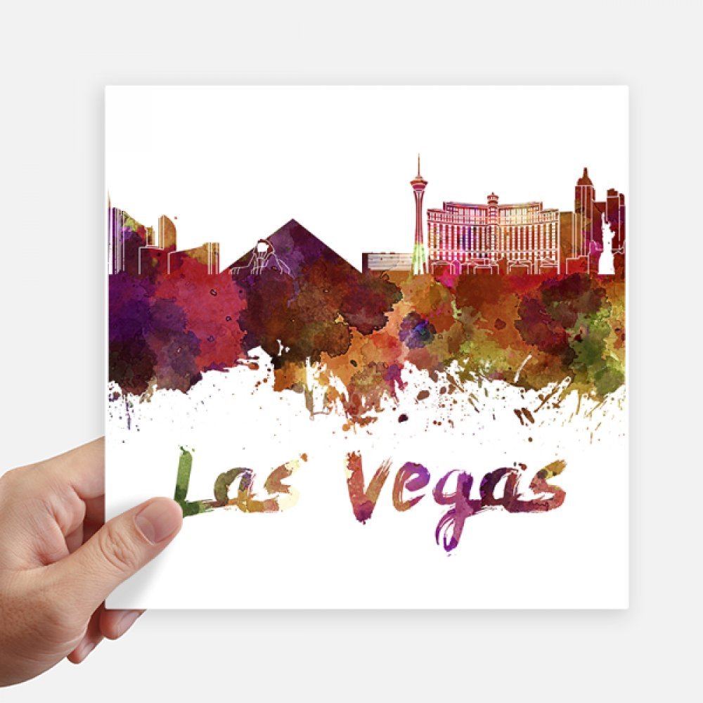Autocollant carré Las Vegas aquarelle de 20cm lot de 4 stickers multicolores