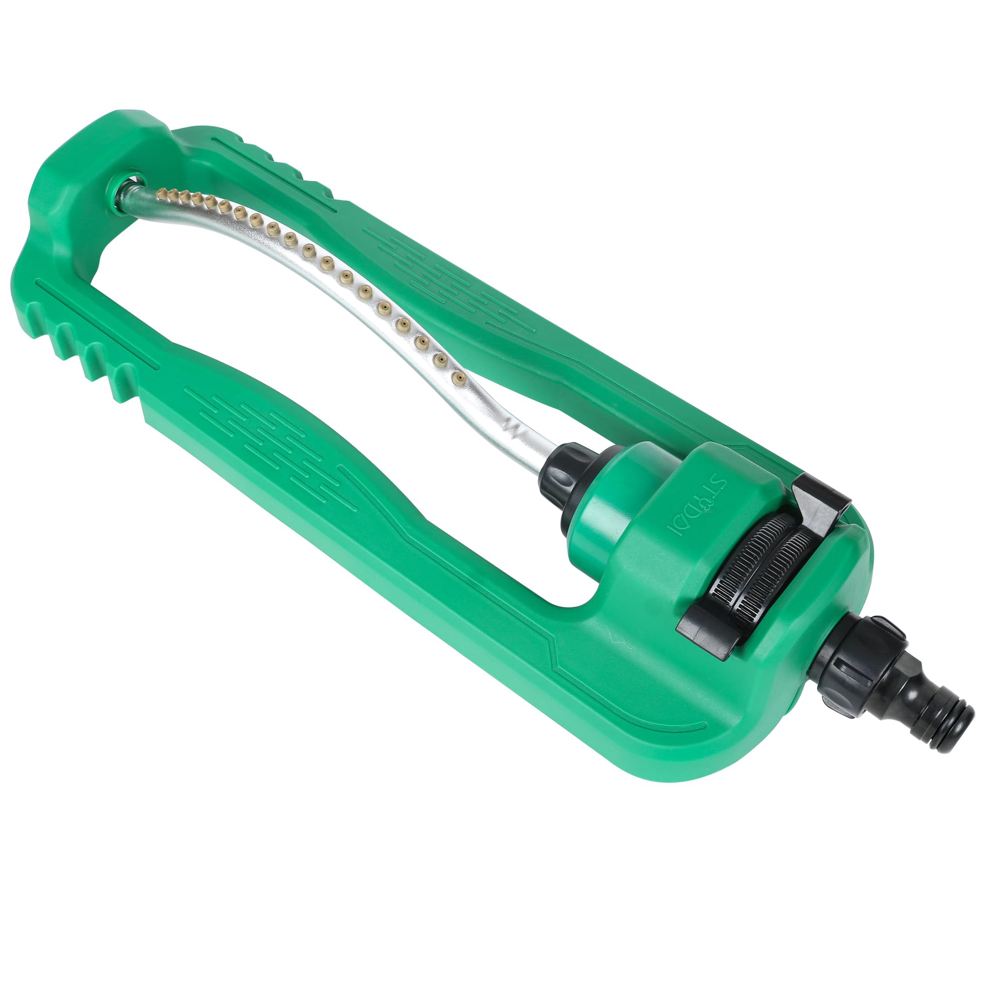 STYDDI Irrigatore oscillante turbo, irrigatore rettangolare regolabile per giardino con base pesante, 19 ugelli di precisione irrigatore da giardino per aree piccole e medie, copre fino a 3.800 piedi