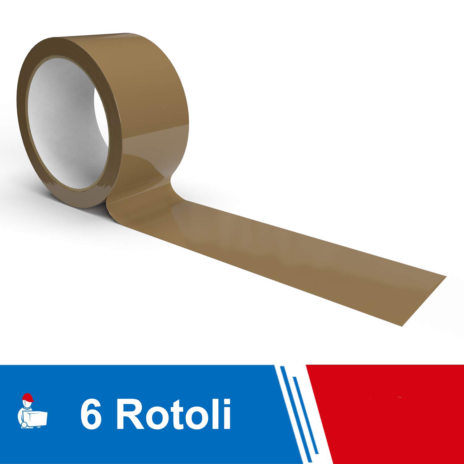 IMBALLAGGI 2000 - Nastro Adesivo Pacchi Marrone in Polipropilene 6Pz 5cm x 66mt x 76mm, Colorato Resistente, Nastro Imballaggio per Spedizioni Scatoloni e Trasloco