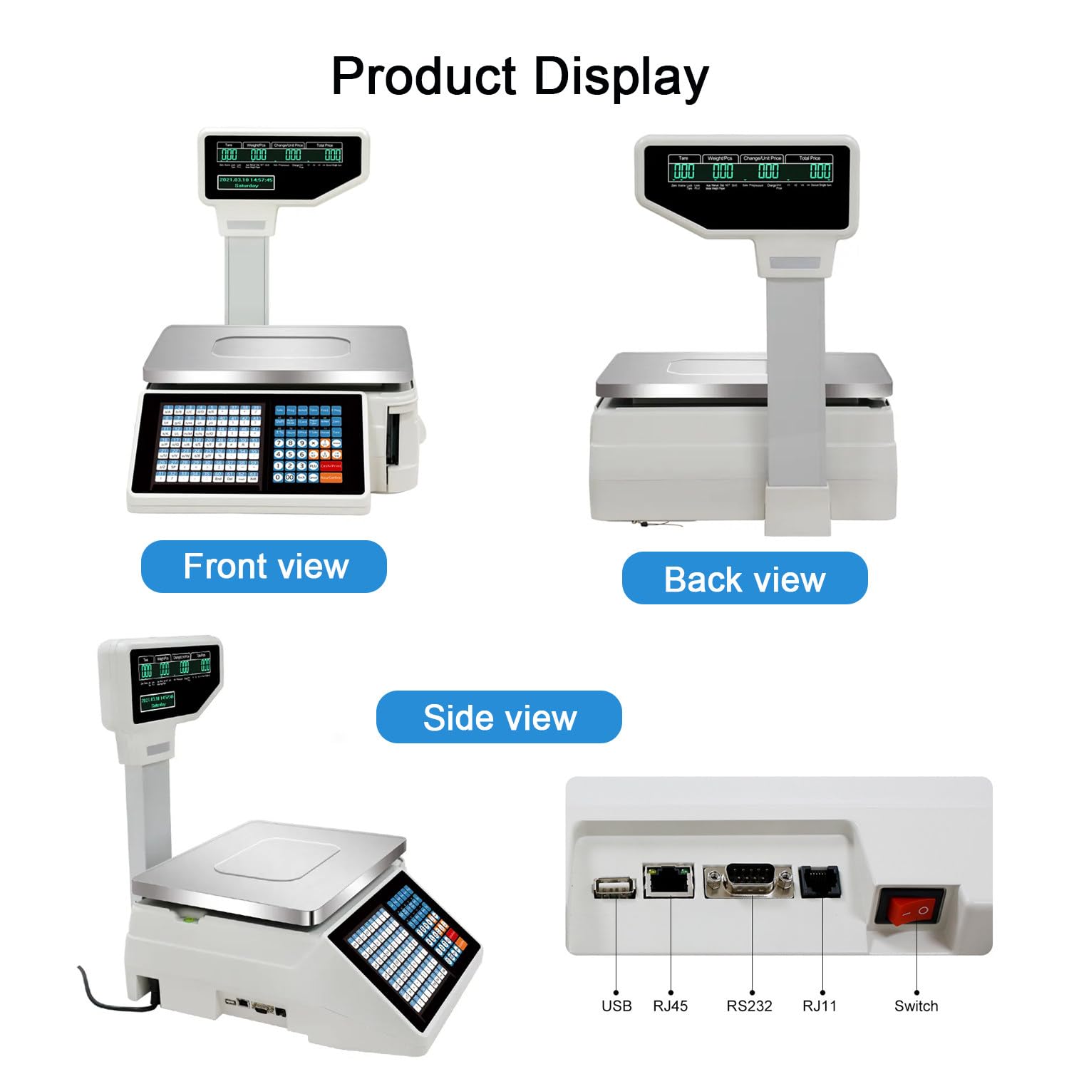 Bilancia elettronica di calcolo dei prezzi con stampante termica per etichette e display a palo per negozi di alimenti e carne al dettaglio, include macchina e scanner